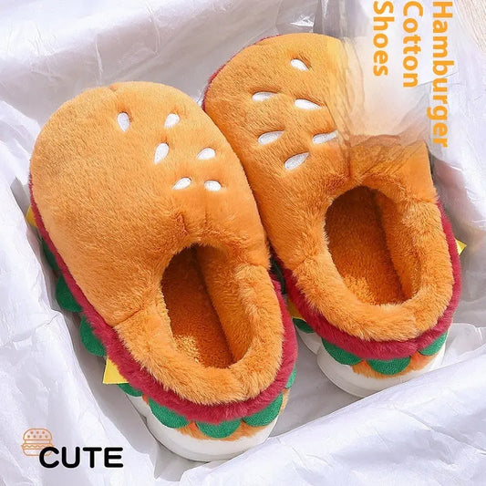 CozzyZoo | Cute Burger Plush Slippers - Non-Slip Warm Cotton Slippers🍔 ZooSlippers