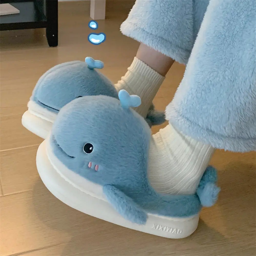 CozzyZoo | Plush Whale Cozy Slippers - Soft Dancing Whale Cotton Slippers ❄️ ZooSlippers