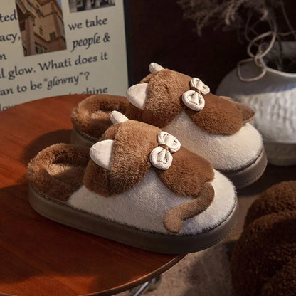 CozzyZoo | Fluffy Cat Platform Slippers - Furry Winter Slides for Women & Men 🐱 ZooSlippers
