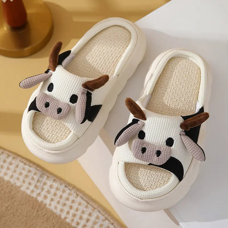 CozzyZoo | Frog & Cute Cow Linen Home Slippers - Breathable Summer Slippers ZooSlippers