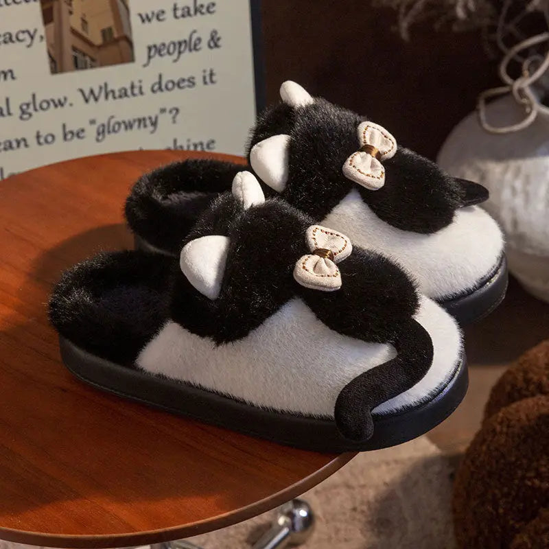 CozzyZoo | Fluffy Cat Platform Slippers - Furry Winter Slides for Women & Men 🐱 ZooSlippers