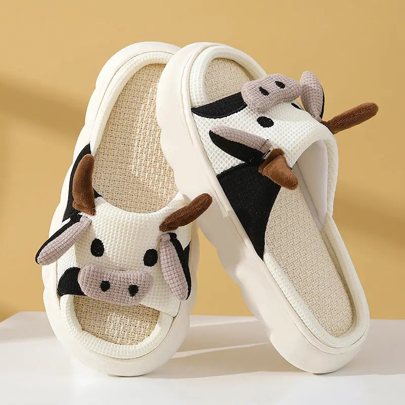 CozzyZoo | Frog & Cute Cow Linen Home Slippers - Breathable Summer Slippers ZooSlippers