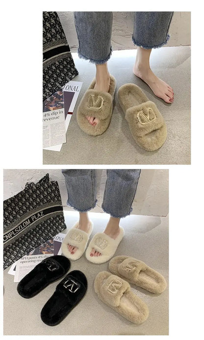 CozzyZoo | Plush Plus-Size Slippers with Chic Metal Accent - Comfortable Wide Slippers ✨ ZooSlippers