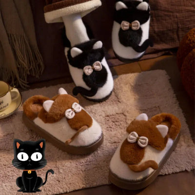 CozzyZoo | Fluffy Cat Platform Slippers - Furry Winter Slides for Women & Men 🐱 ZooSlippers