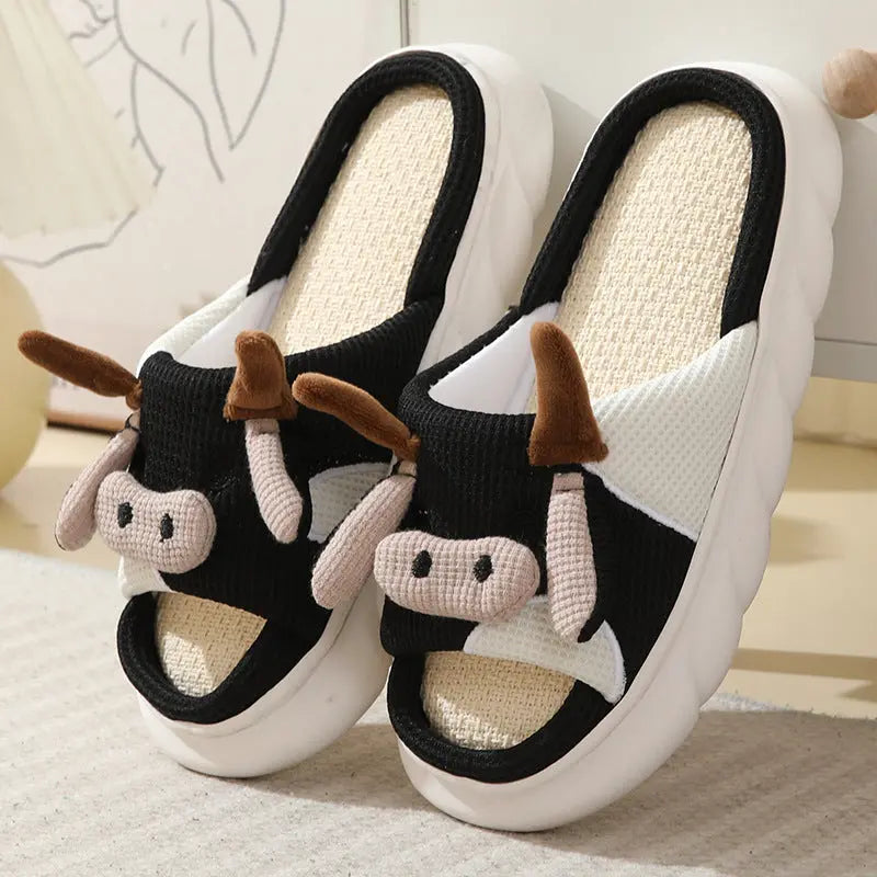 CozzyZoo | Frog & Cute Cow Linen Home Slippers - Breathable Summer Slippers ZooSlippers