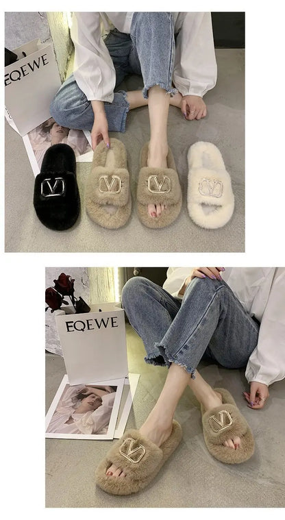 CozzyZoo | Plush Plus-Size Slippers with Chic Metal Accent - Comfortable Wide Slippers ✨ ZooSlippers