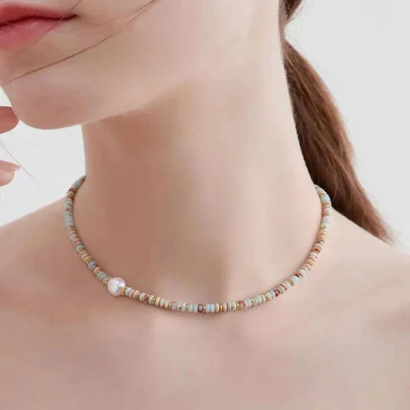 Natural Stone & Pearl Bead Bracelet