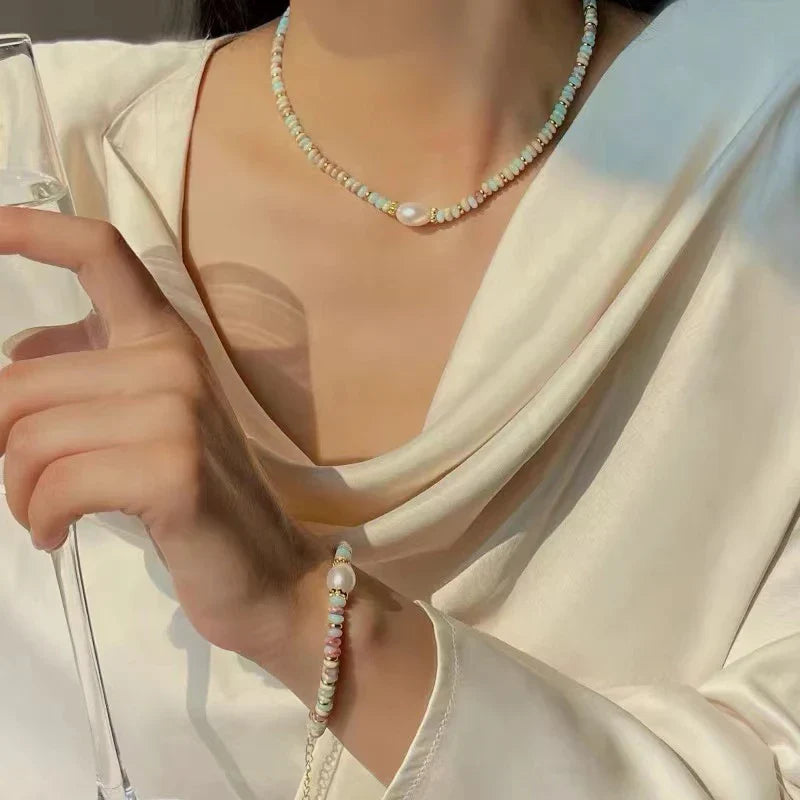 Natural Stone & Pearl Bead Bracelet