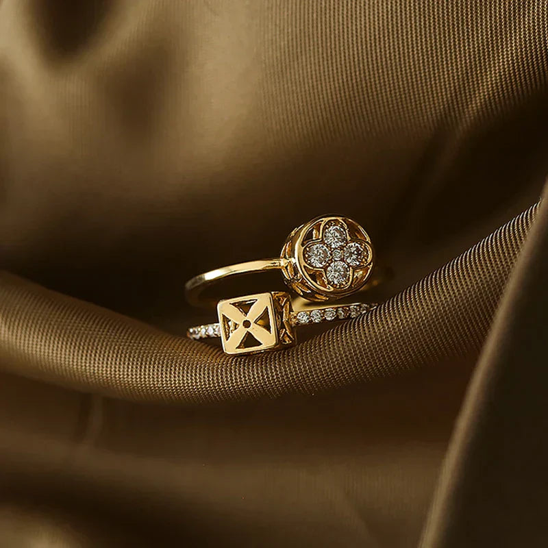 Double Layer Flower Shape Gold Color Open Ring