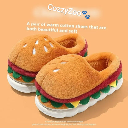 CozzyZoo | Cute Burger Plush Slippers - Non-Slip Warm Cotton Slippers🍔