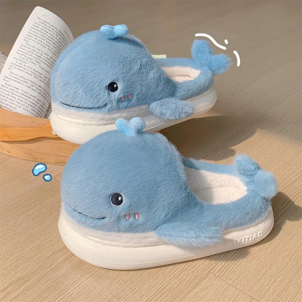 CozzyZoo | Plush Whale Cozy Slippers - Soft Dancing Whale Cotton Slippers ❄️ ZooSlippers