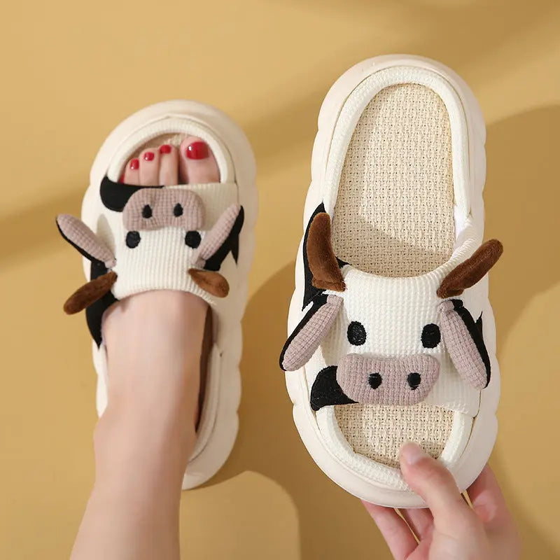 CozzyZoo | Frog & Cute Cow Linen Home Slippers - Breathable Summer Slippers ZooSlippers
