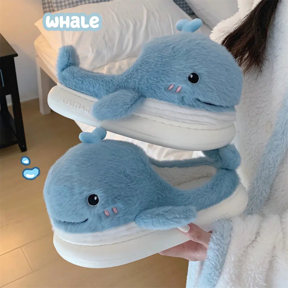 CozzyZoo | Plush Whale Cozy Slippers - Soft Dancing Whale Cotton Slippers ❄️ ZooSlippers